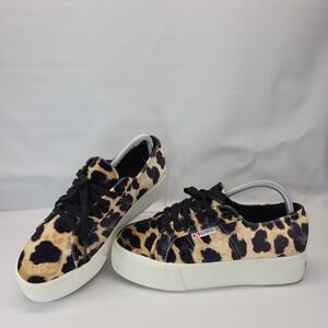 Superga 2790 Leopard Print‎ Velvet Platform Sneakers Women's Size 8.5